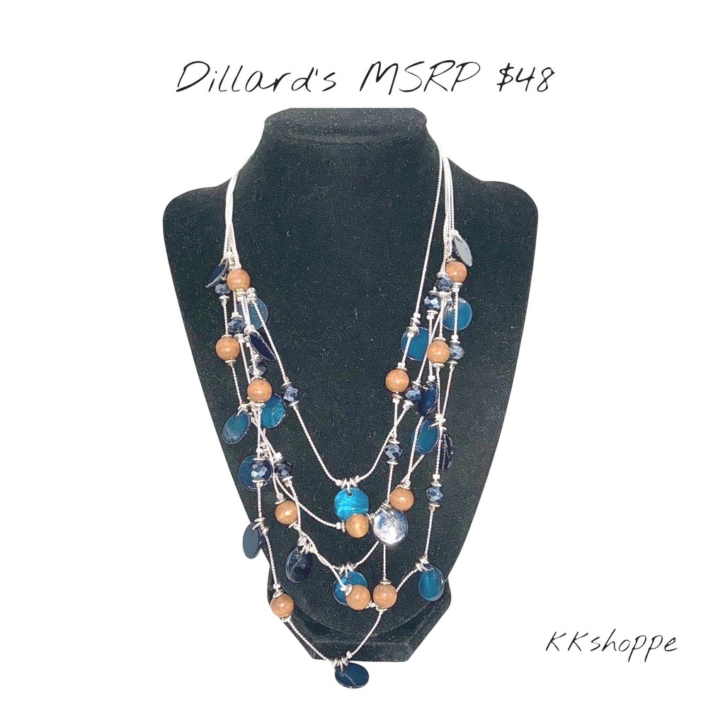Dillard's 5-Strand Navy Shell, Wood & Faceted Bead Necklace – NWT‎ MSRP $48